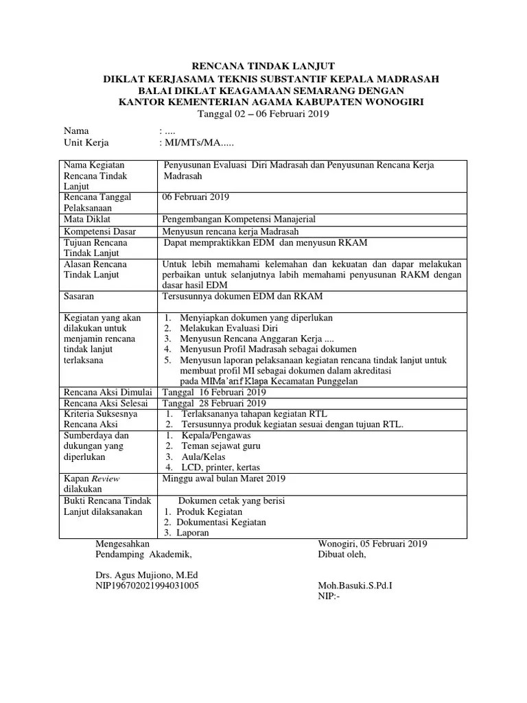 Madrasah belum menyusun rencana kegiatan dan anggaran madrasah (rkam) yang mengacu pada standar isi, standar kompetensi lulusan, Contoh Rtl Edm Wgr Pdf