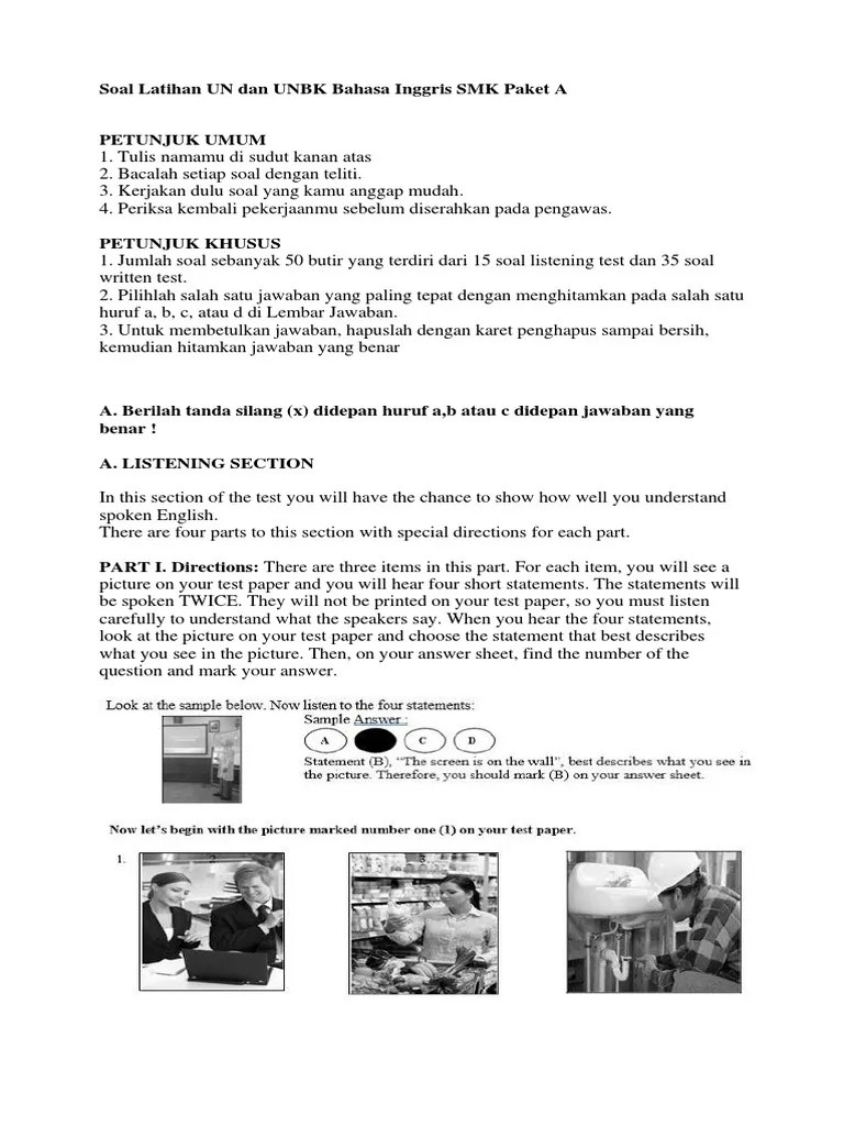 View 50+ contoh soal latihan un dan unbk bahasa inggris smk paket a.docx from aa 1soal ini di upload di www.bospedia.com, jika tidak ada jawaban kunjungi . 50 Contoh Soal Latihan Un Dan Unbk Bahasa Inggris Smk Paket A