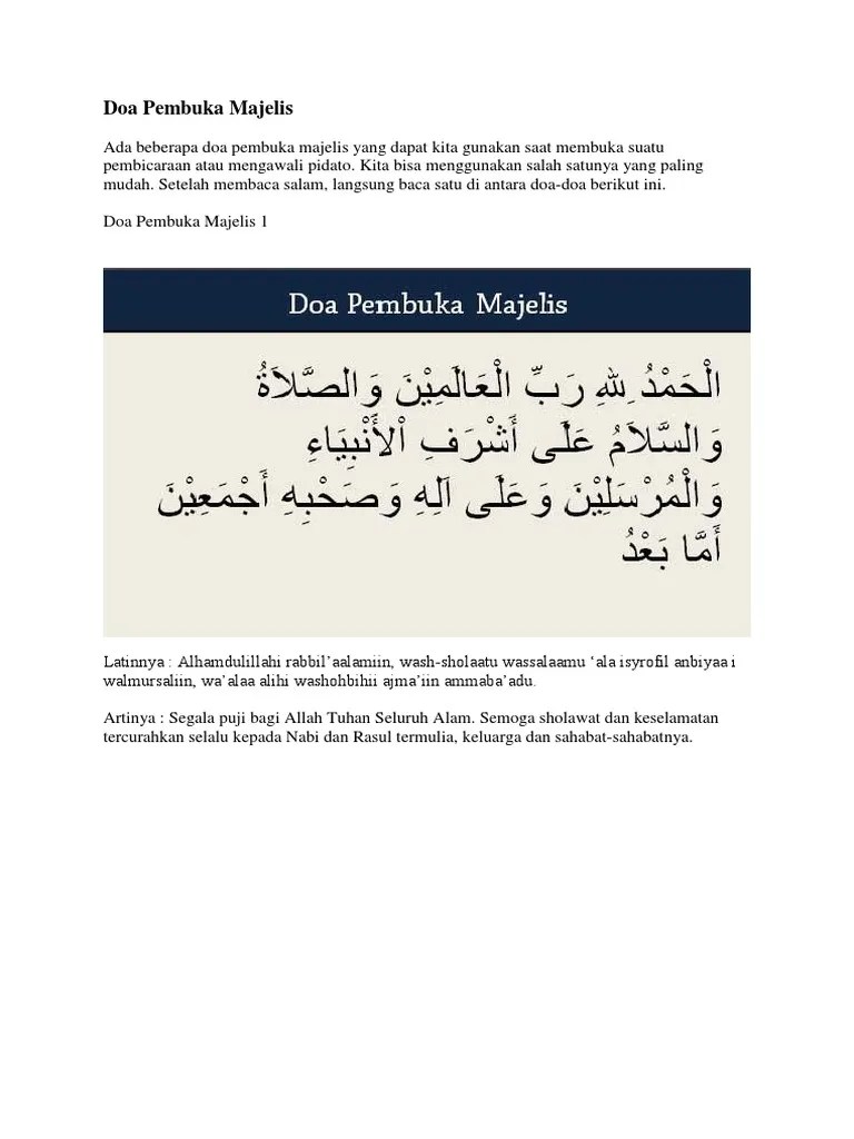 4 doa pembuka majelis yang sesuai sunnah + artinya. Doa Pembuka Penutup Majelis Pdf