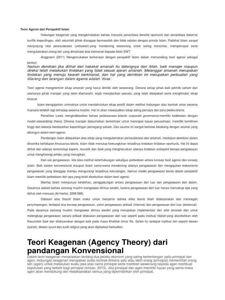 Teori Agensi Dari Perspektif Islam | PDF