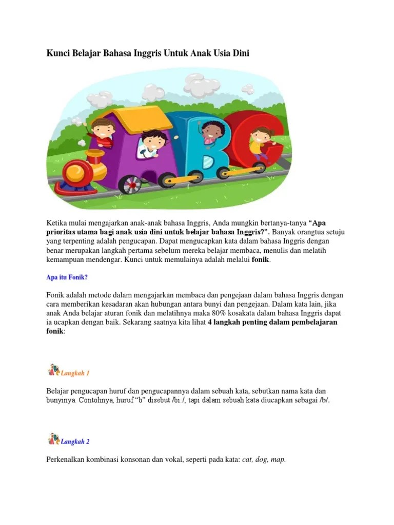 I'm fine, thanks, and you? Kunci Belajar Bahasa Inggris Untuk Anak Usia Dini