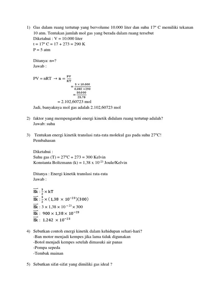 Gas Dalam Ruang Tertutup Yang Bervolume 10 | PDF