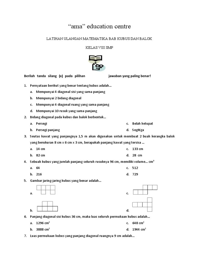 Soal Ulangan MTK Kubus Dan Balok Kls Viii SMP | PDF