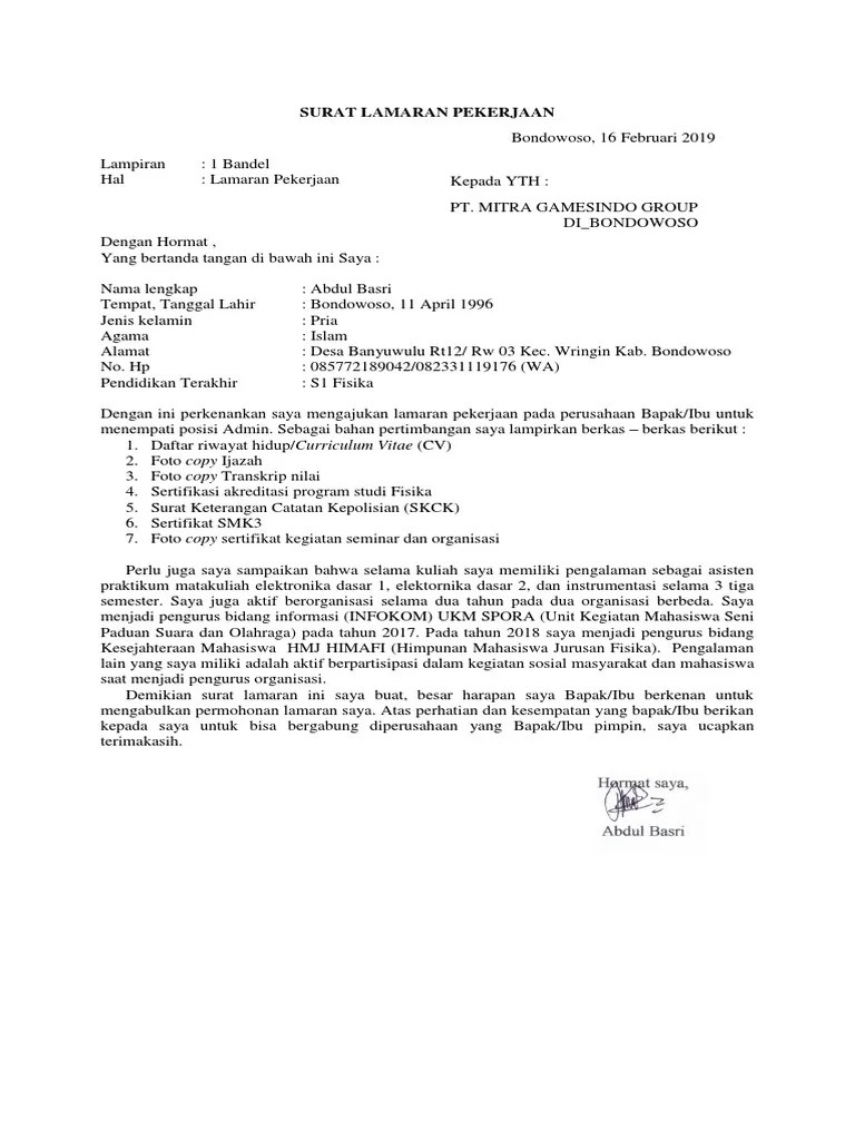 Maka sebelum mulai menulis, usahakan lebih dulu mencari tahu siapa . Surat Lamaran Pekerjaan Pt Mitra Pdf
