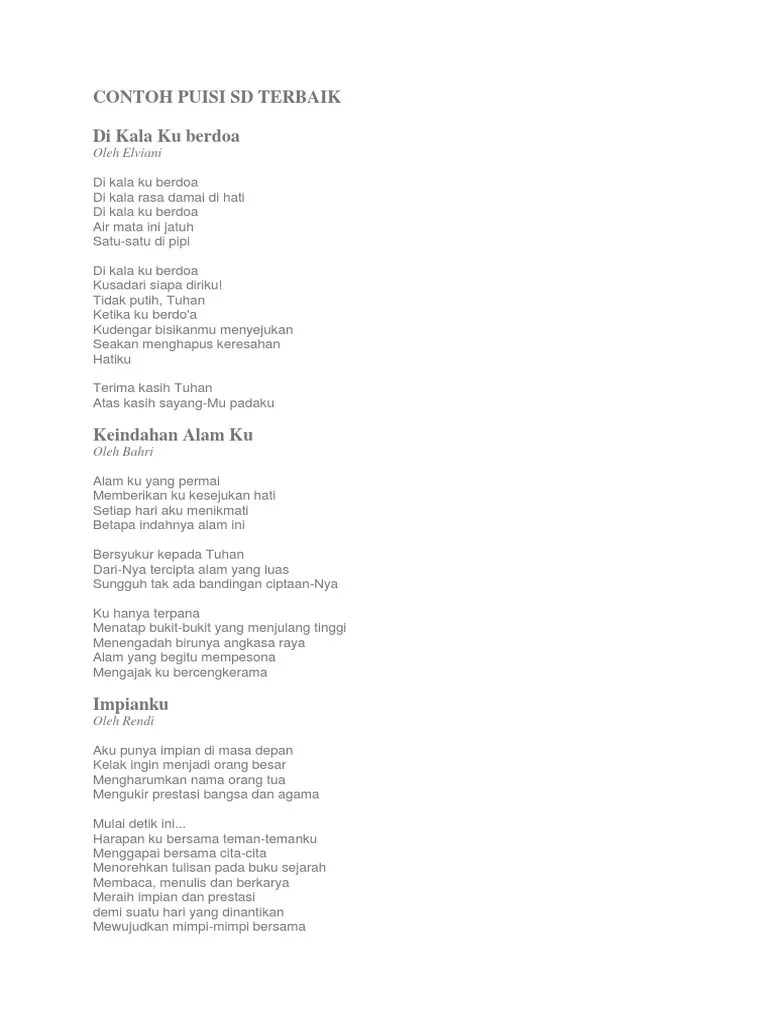 Contoh Puisi SD Terbaik Bagian 1 | PDF