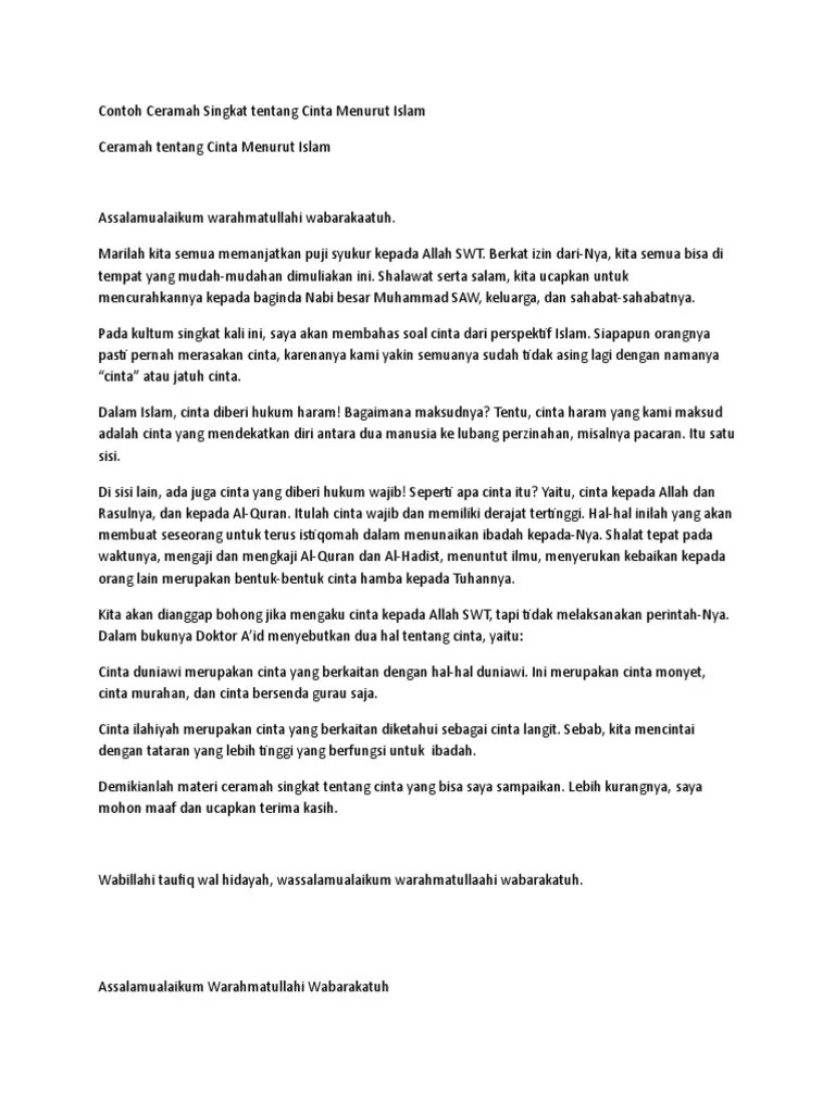 Contoh Ceramah Cinta Menurut Islam