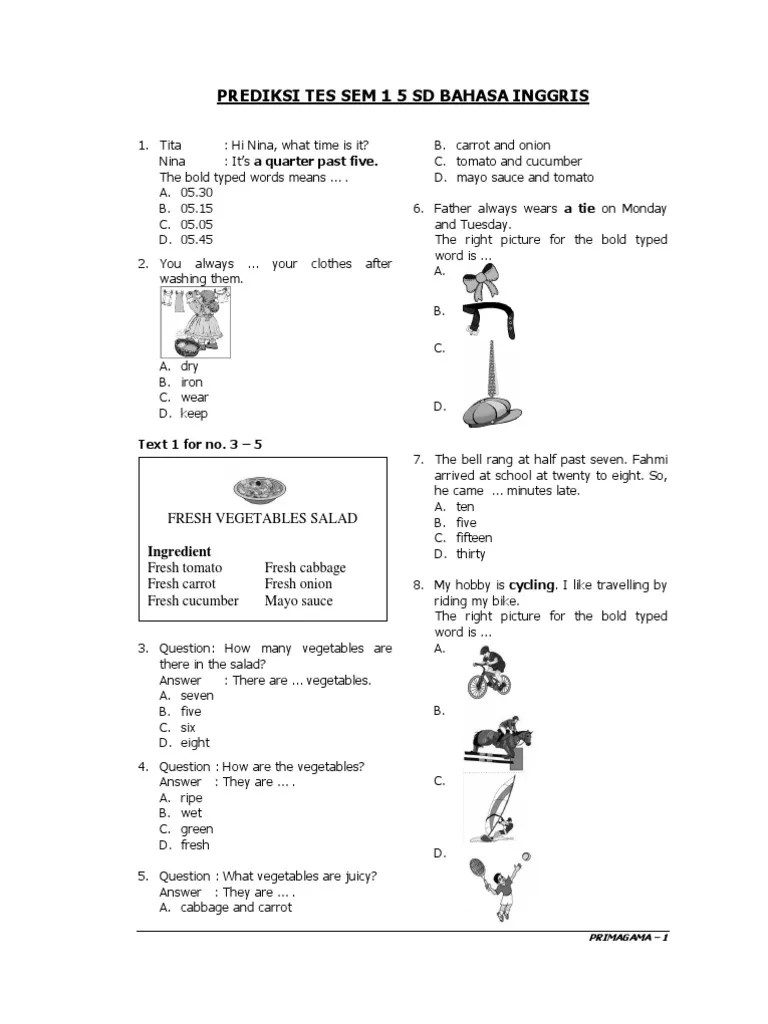 25 butir pilihan ganda variasi lembar a. Soal Bahasa Inggris Kelas 5 Hobbies Edu Github