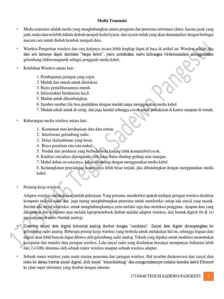 Yang lain dengan menggunakan beberapa macam media transmisi tanpa kabel, . Kisi Kisi Uts Jarkom Pdf