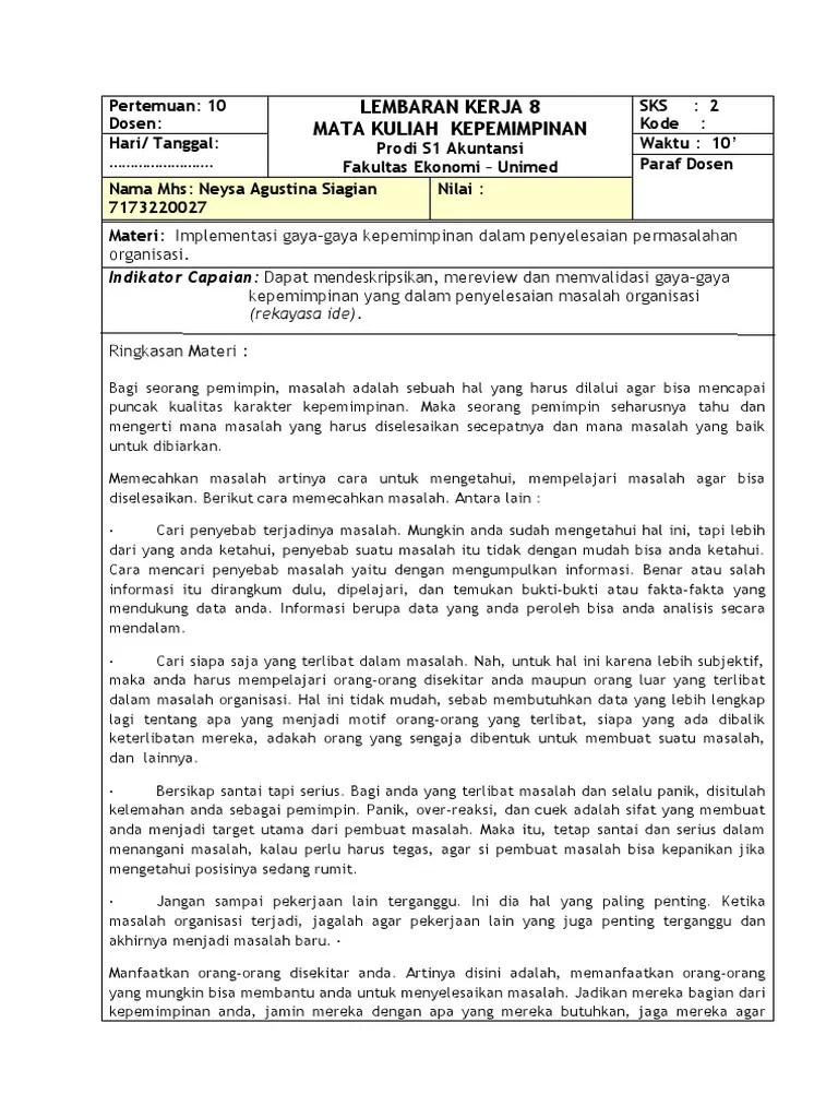 Menurut crainer ada lebih dari 400 definisi tentang leadership. Lk 8 Kepemimpinan Pdf