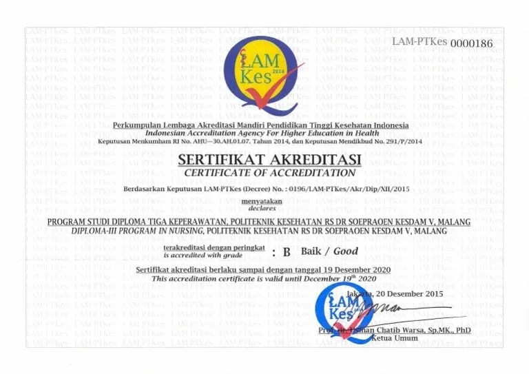 Perubahan nama dari politeknik kesehatan menjadi institut, menjadi bukti. Sertifikat Lampt Kes Prodi Keperawatan Pdf