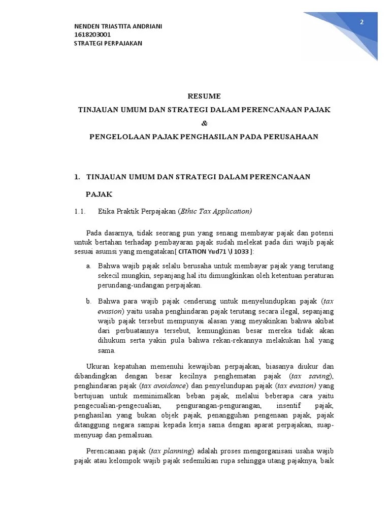 Nenden Triastita Andriani 1618203001) Strategi Dalam Perencanaan Pajak &amp;  Pengelolaan PPH Perusahaan | PDF