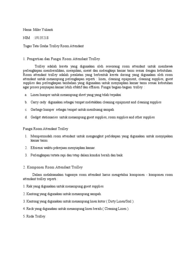 Tugas HK Mike Yulianti 19135218 Trolly Room Attendant | PDF