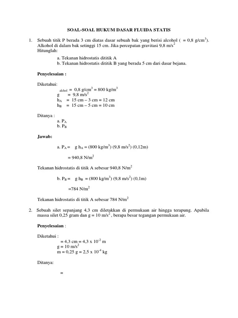 Soal Jawab Hukum Dasar Fluida Statis I | PDF