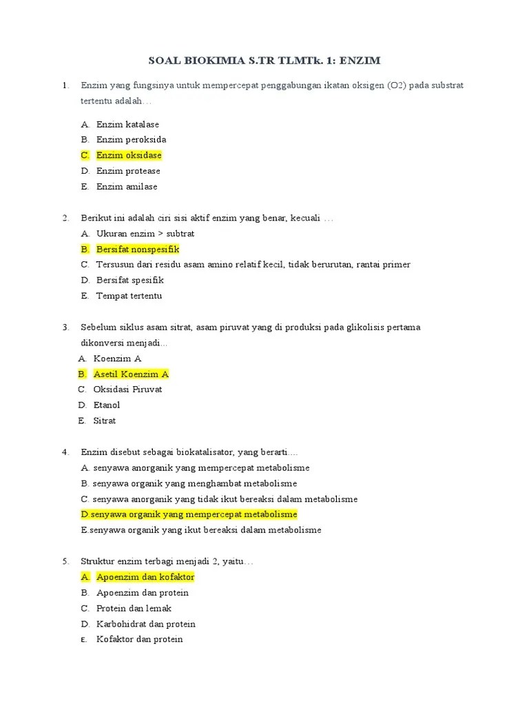Soal Biokimia Enzim-1 | PDF