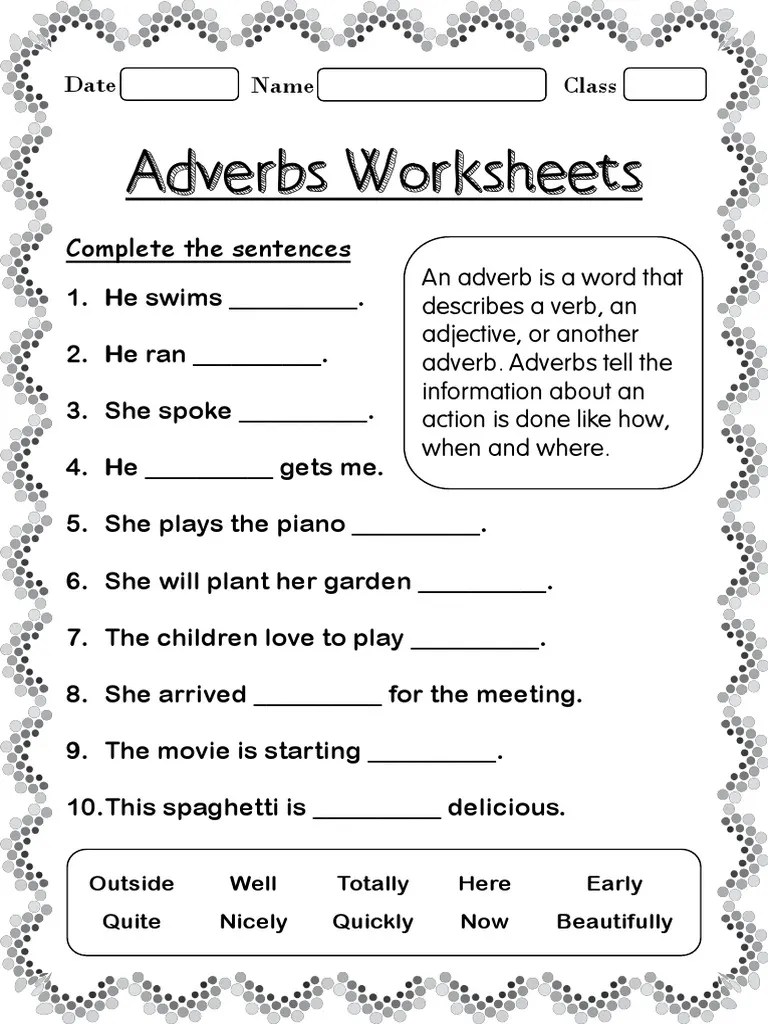 adverbs worksheets for grade 2 pdf adverb verb