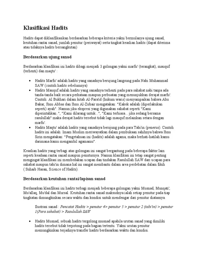 Contoh Hadits Filiyah Beserta Sanad Matan Dan Rawi - Deretan Contoh