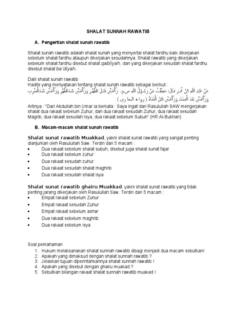 Shalat Sunnah Rawatib Muakkad Adalah