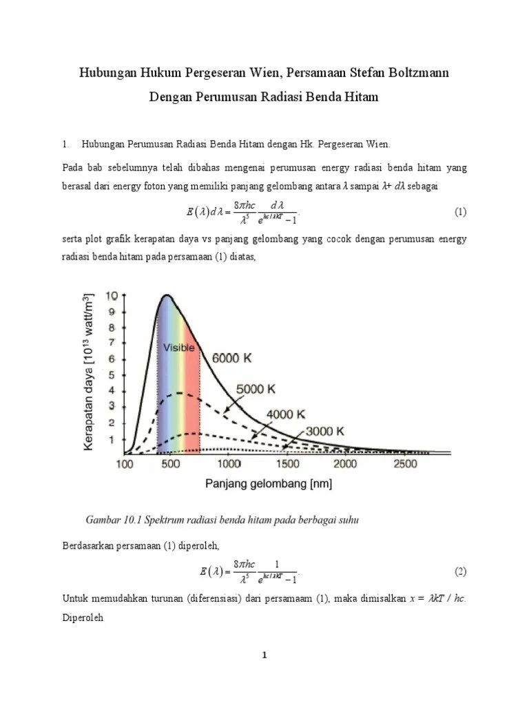 Hubungan Hukum Pergeseran Wien, Pers. Stefan Boltzmann Dengan Perumusan  Radiasi Benda Hitam | PDF