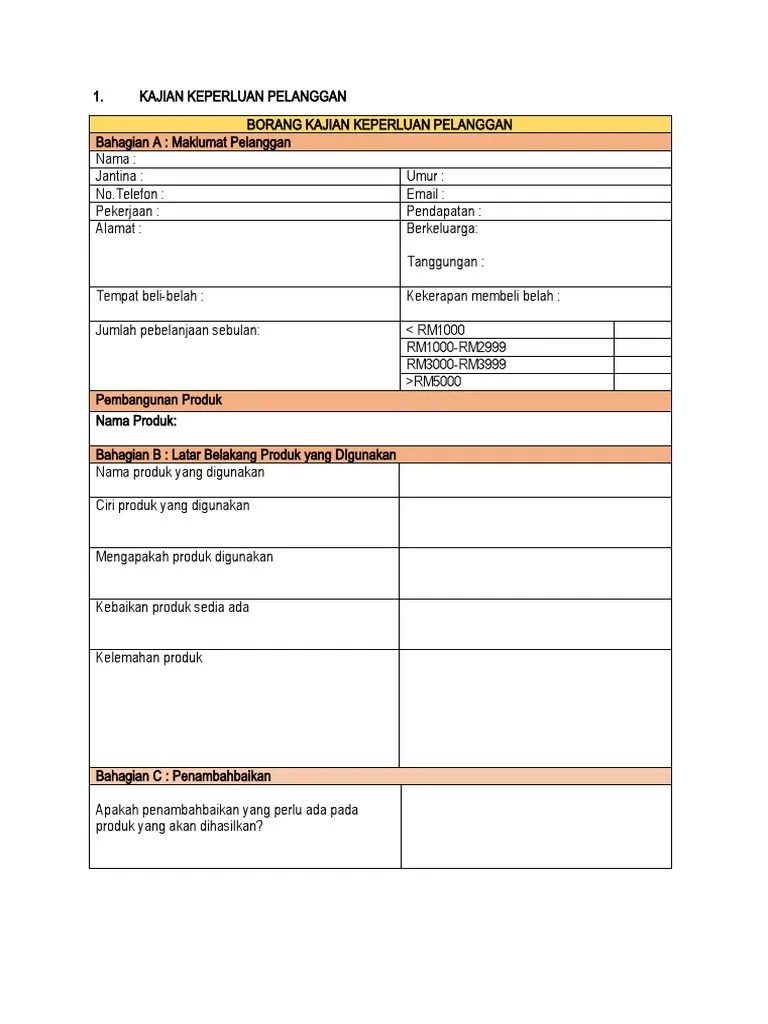 Bahan dan peralatan yang diperlukan untuk · 1. Borang Kajian Keperluan Pelanggan Projek Rbt Pdf
