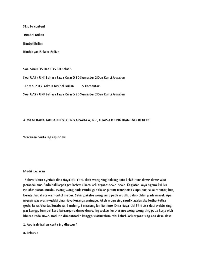 Download soal uas / ukk bahasa jawa kelas 4 sd semester 2 dan kunci jawaban 27 mei 2017 13 juni 2020 bimbingan belajar brilian 1 komentar kali ini admin ingin … B Jawa Pdf