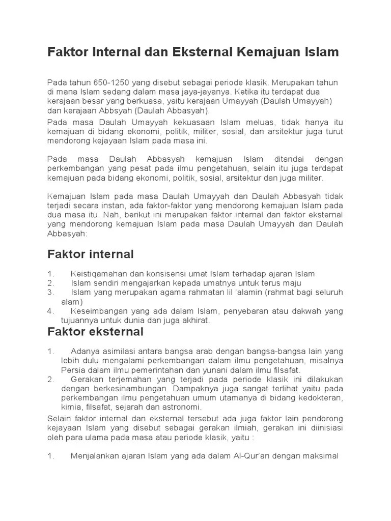Faktor Internal Dan Eksternal Kemajuan Islam - Iva Auliya - 14 - XI MIPA 3  | PDF