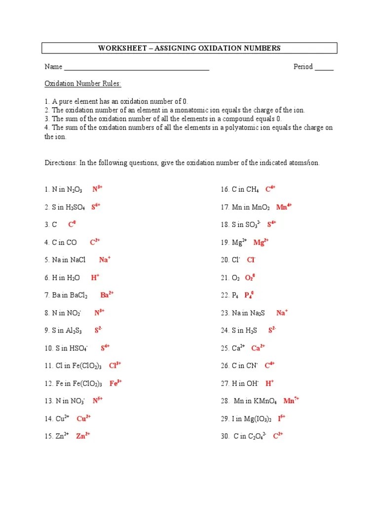 Sign, fax and printable from pc, ipad, tablet or mobile with pdffiller ✓ instantly. Worksheet Assigning Oxidation Numbers Key Pdf