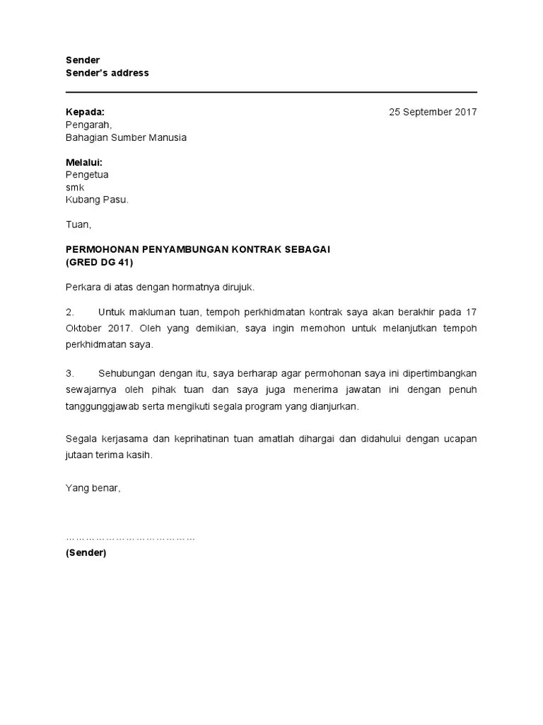 Pengetua · permohonan penyambungan kontrak sebagai. Surat Sambung Kontrak Pdf