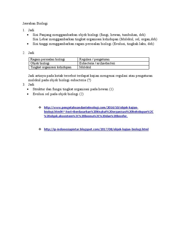 Jawaban Memahami Objek Kajian Biologi | PDF