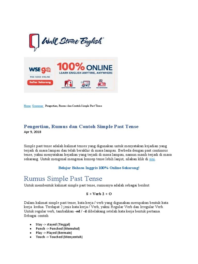 Pengertian, Rumus Dan Contoh Simple Past Tense | PDF
