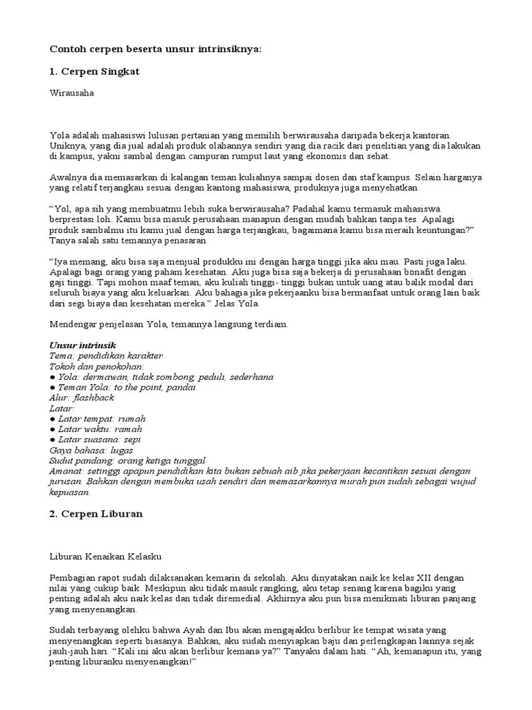 Contoh Cerpen Beserta Unsur Intrinsiknya | PDF
