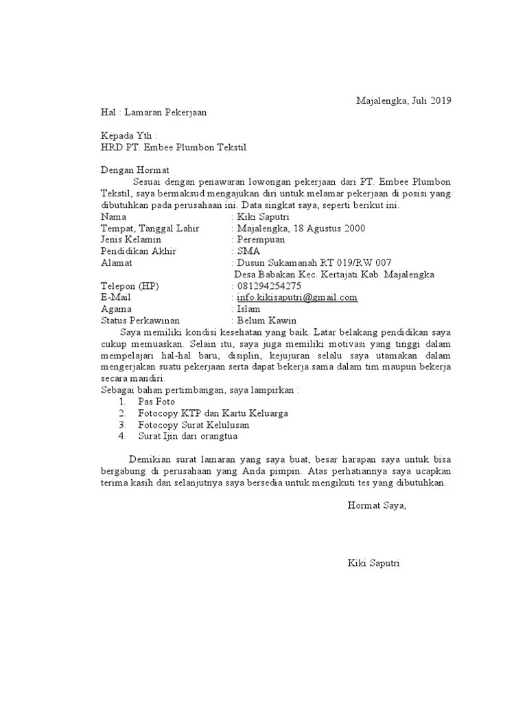 Namun sebelum itu saya ingatkan kembali bahwa pada postingan . Lamaran Kerja Pt Embee Pdf