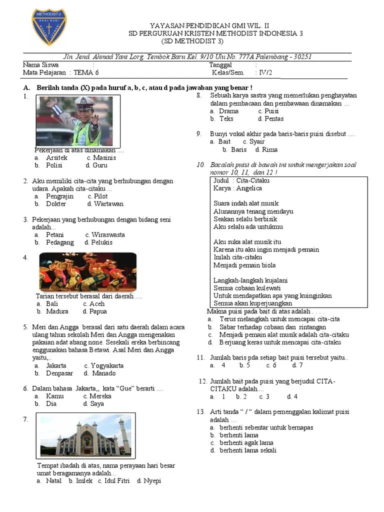 Ulangan Harian Tema 6 Kelas 4