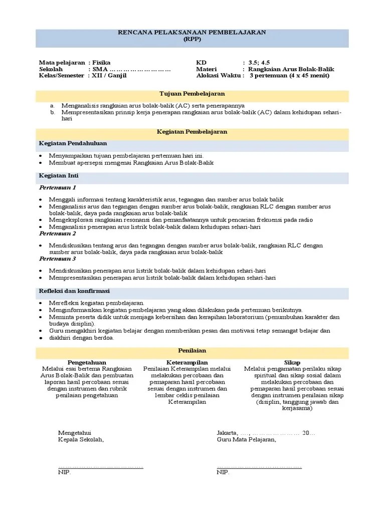 RPP Rangkaian Arus Bolak-Balik | PDF