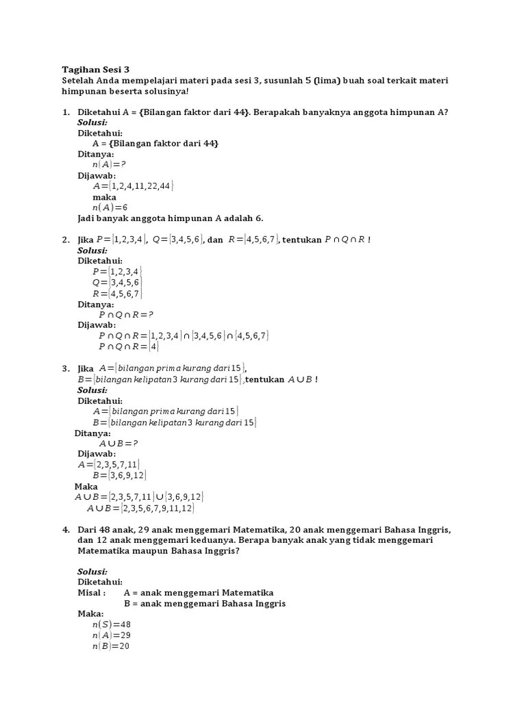 Diketahui himpunan q = {bilangan prima kurang dari 15}. Tagihan Sesi 3 B Iim Muhijah Pdf