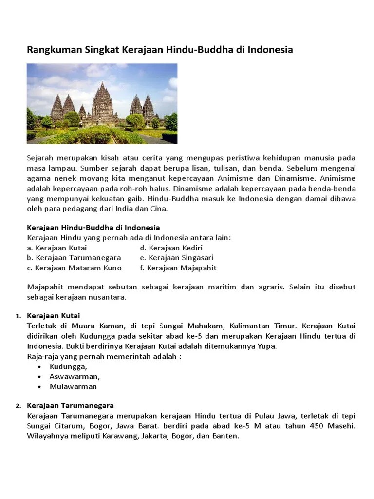 Rangkuman Singkat Kerajaan Hindu-IPS Kelas VII | PDF