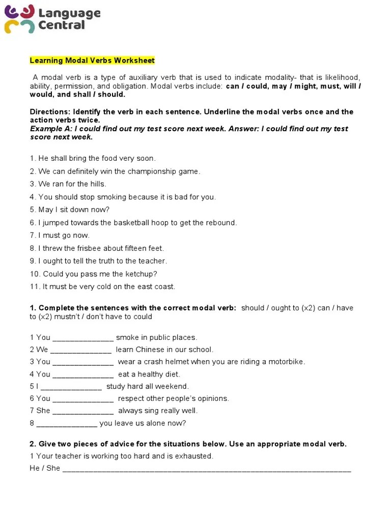 modal verbs exercise pdf verb