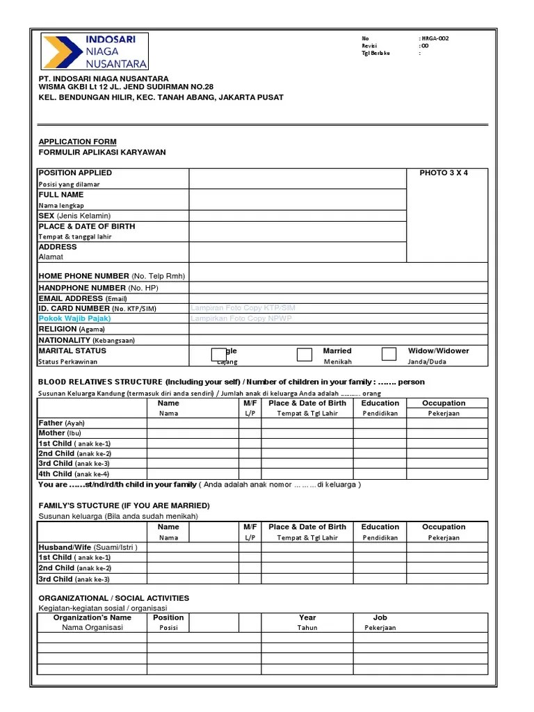 Contoh Form Inn (Aplikasi Lamaran) | PDF