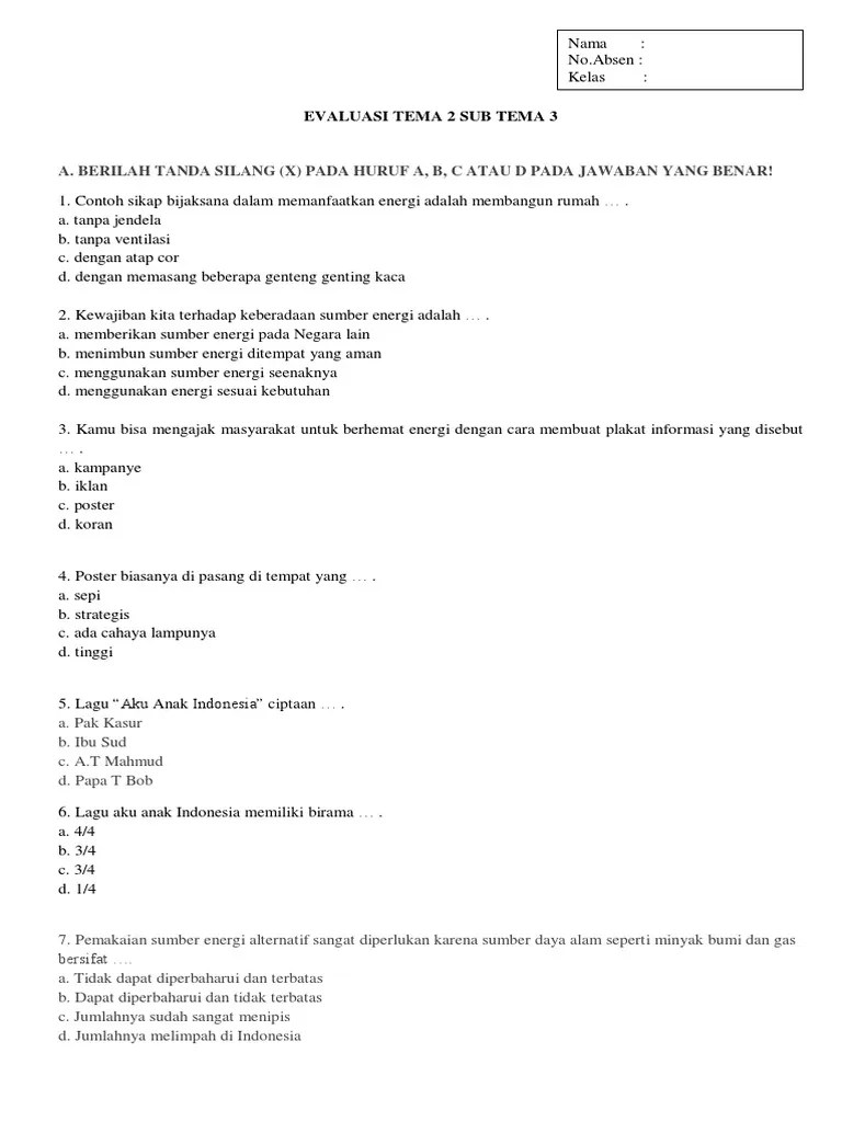 Evaluasi Tema 2 Subtema 3 | PDF