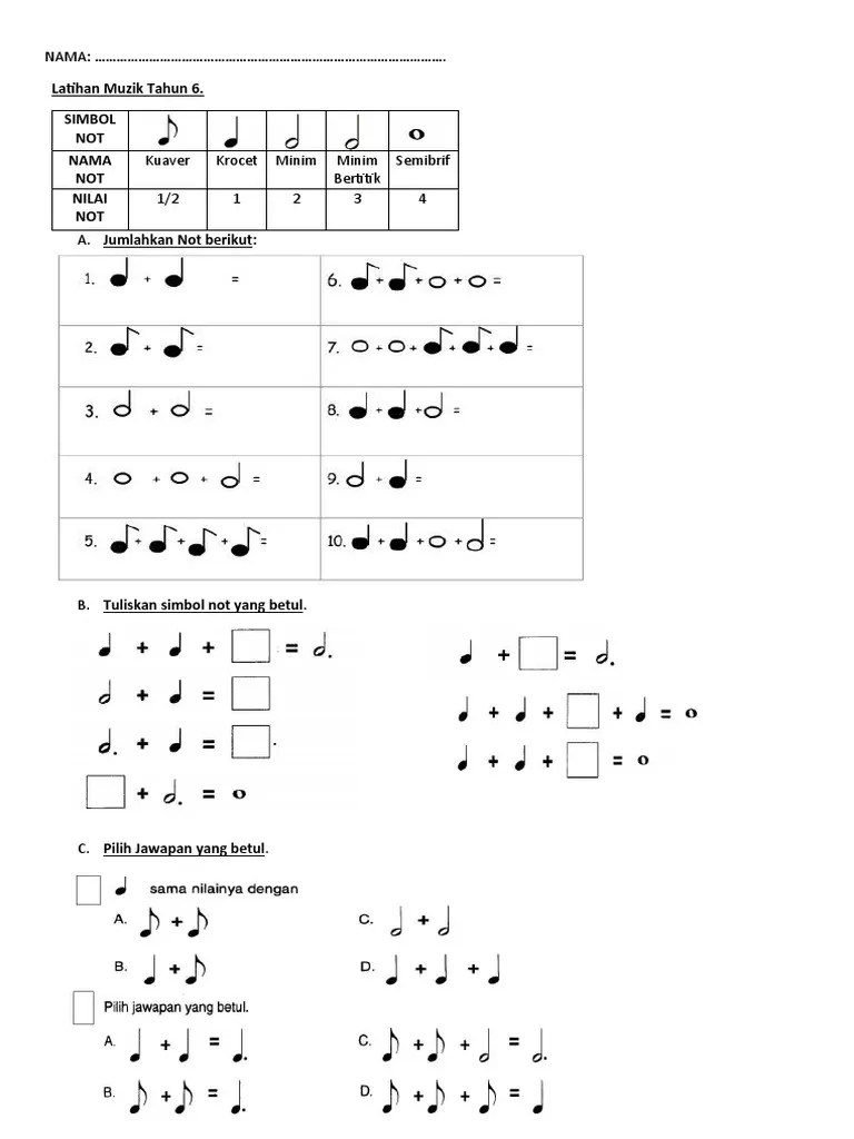Unit 1 asas teori muzik. Nama Not Muzik Tahun 6