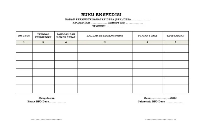Pengertian buku ekspedisi adalah buku pengantar surat yang digunakan untuk mencatat daftar pengiriman surat kepada pihak lain sehingga lebih rapi. Buku Ekspedisi Bpd