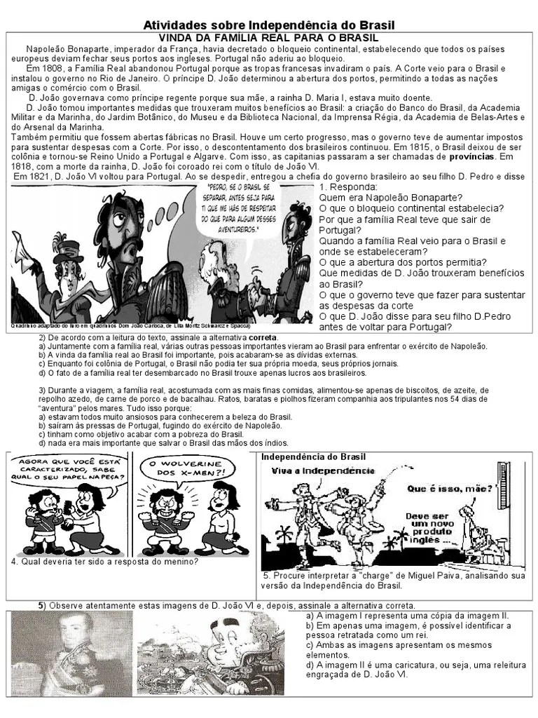 (enem tomara 2019) o cartunista brasileiro quis expressar na charge, a independência do brasil, ocorrida em 1822, a ideia de Atividadesdeindependenciadobrasil2013 130214061132 Phpapp01 Pdf Brasil Portugal