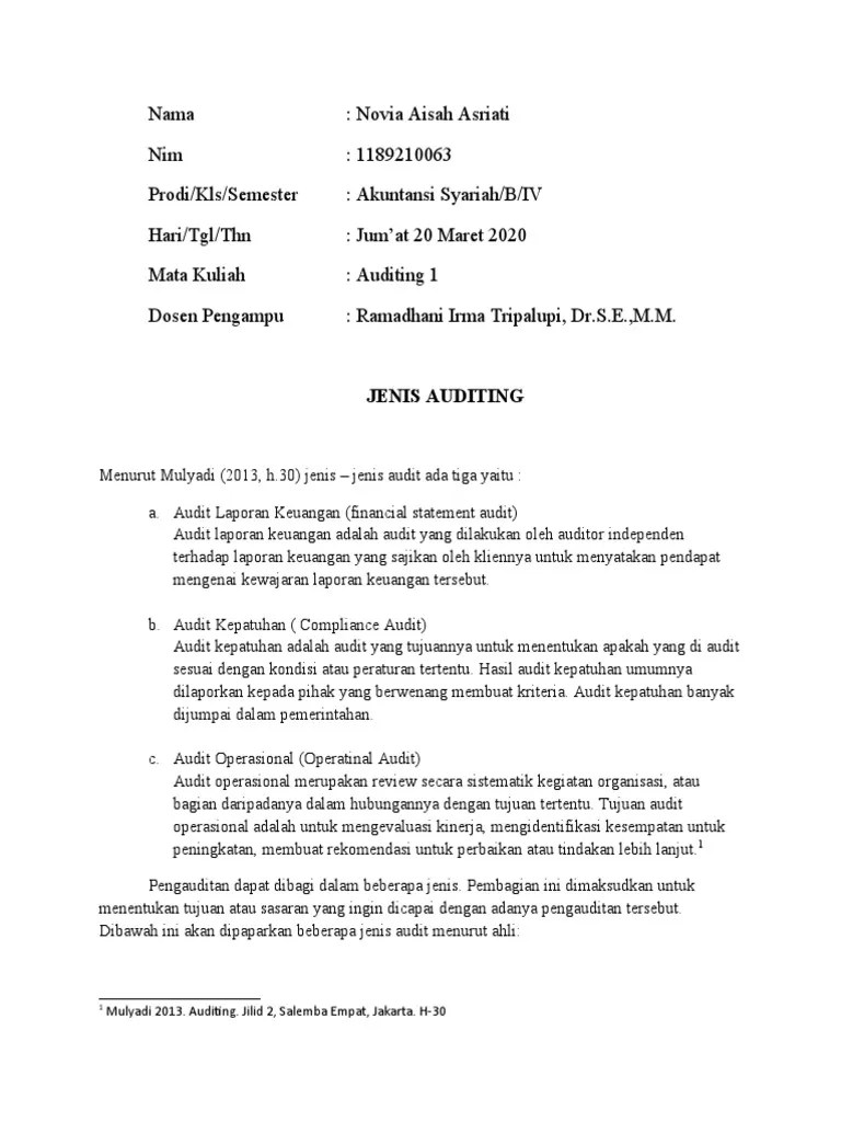 JENIS AUDITING (Novia Aisah Asriati - 1189210063) | PDF