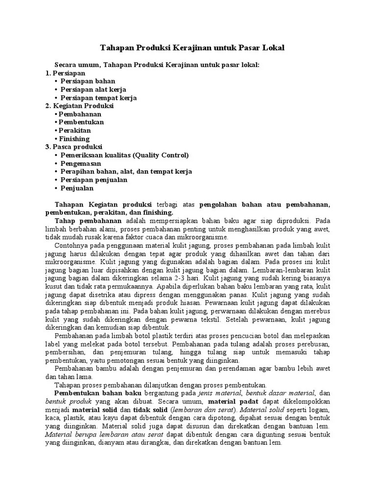 Perancangan dan produksi kerajinan untuk pasar lokal. Tahapan Produksi Kerajinan Untuk Pasar Lokal Pdf