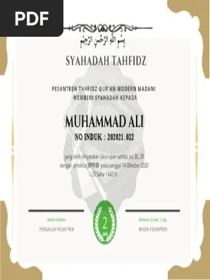 Hasil gambar untuk contoh syahadah hafal juz 30. Contoh Syahadah Tahfid Muh Ali Pdf