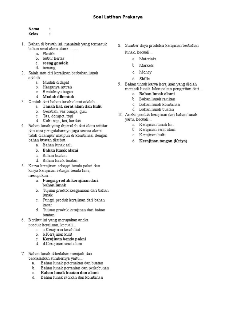 Soal Kerajinan Bahan Lunak 1 | PDF