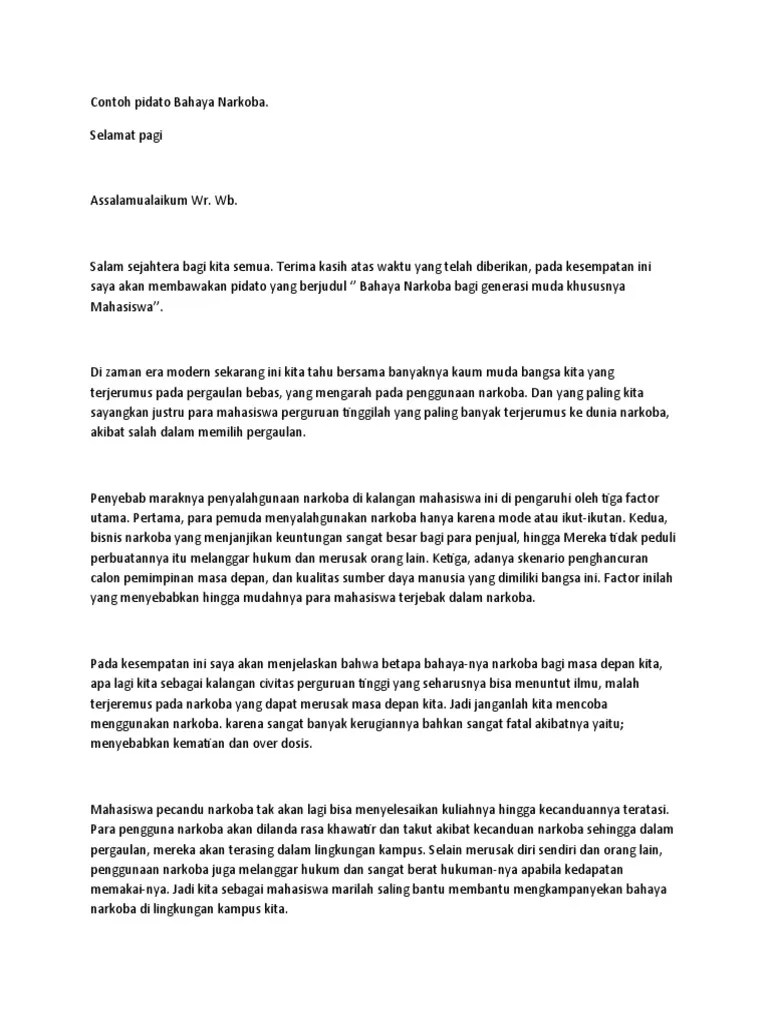 Contoh teks naskah pidato tentang mengatasi pergaulan bebas untu sma ma smk bunyamincibalonggarut.blogspot.com. Contoh Pidato Bahaya Narkoba Pdf