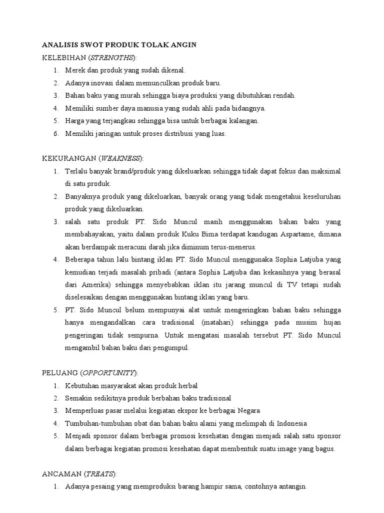 Analisis Swot Produk Tolak Angin | PDF