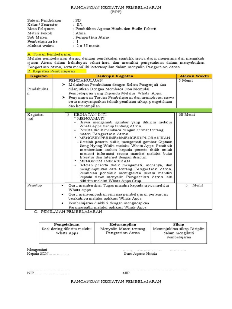 Rpp daring 1 lembar kelas 1 semester 1 dan 2 format revisi terbaru ini merupakan susunan kegiatan pelaksanaan pembelajaran secara online. Rpp Daring Agama Kls 2 Pdf