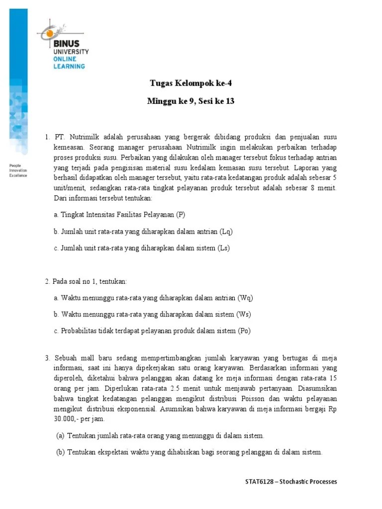 (3) sop pelayanan informasi yang dikuasai unit. Tugas Kelompok Ke 4 Minggu Ke 9 Sesi Ke 13 Stat6128 Stochastic Processes Pdf