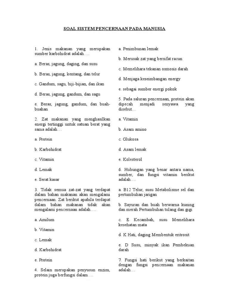 Soal Sistem Pencernaan Pada Manusia | PDF